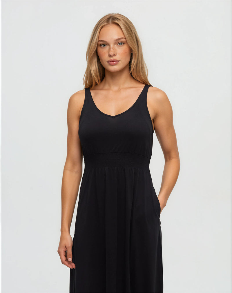 Black-Treeblend-Elasticated-Waist-Maxi-Dress