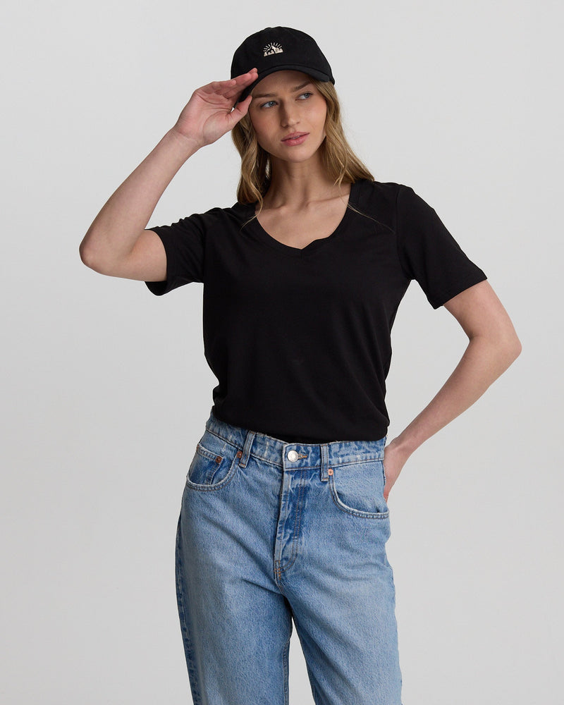 Black-V-Neck-Short-Sleeve-T-Shirt