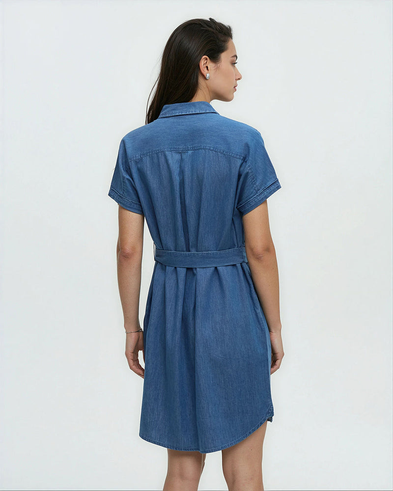 organic cotton denim dress ANEY DRESS | Denim Suede Mix - 44