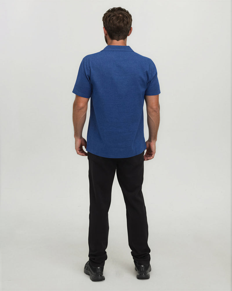Blue-Shortsleeve-Button-Up-Pocket-Shirt