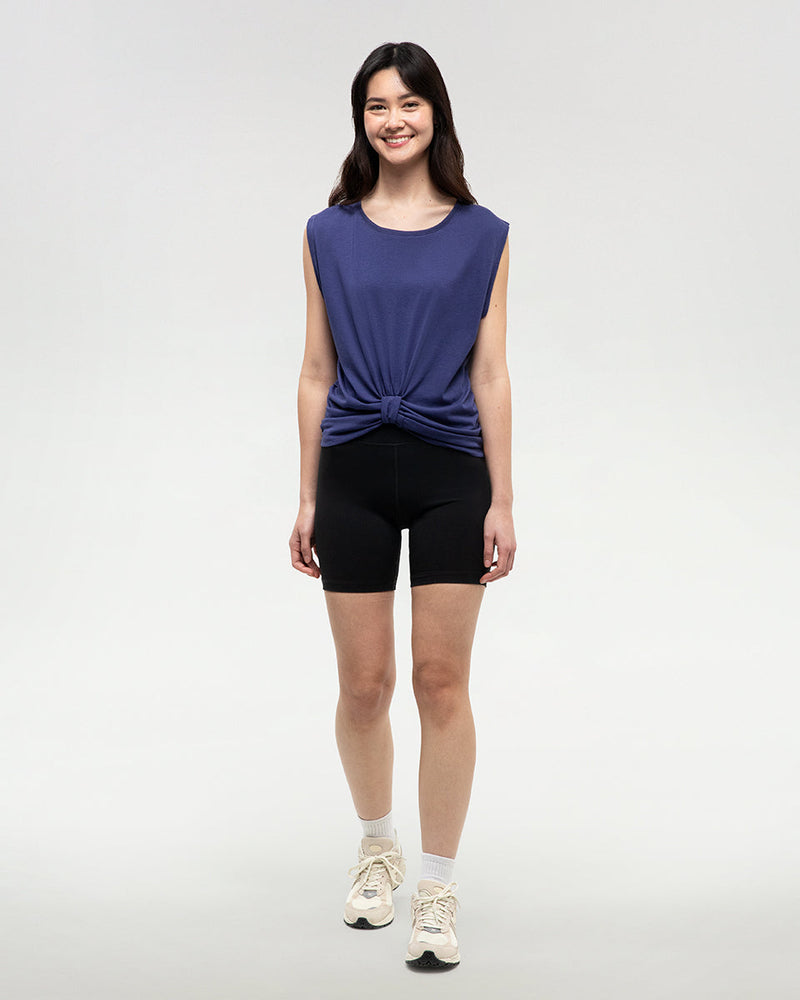 Blue-Twist-Front-Sleeveless-T-Shirt