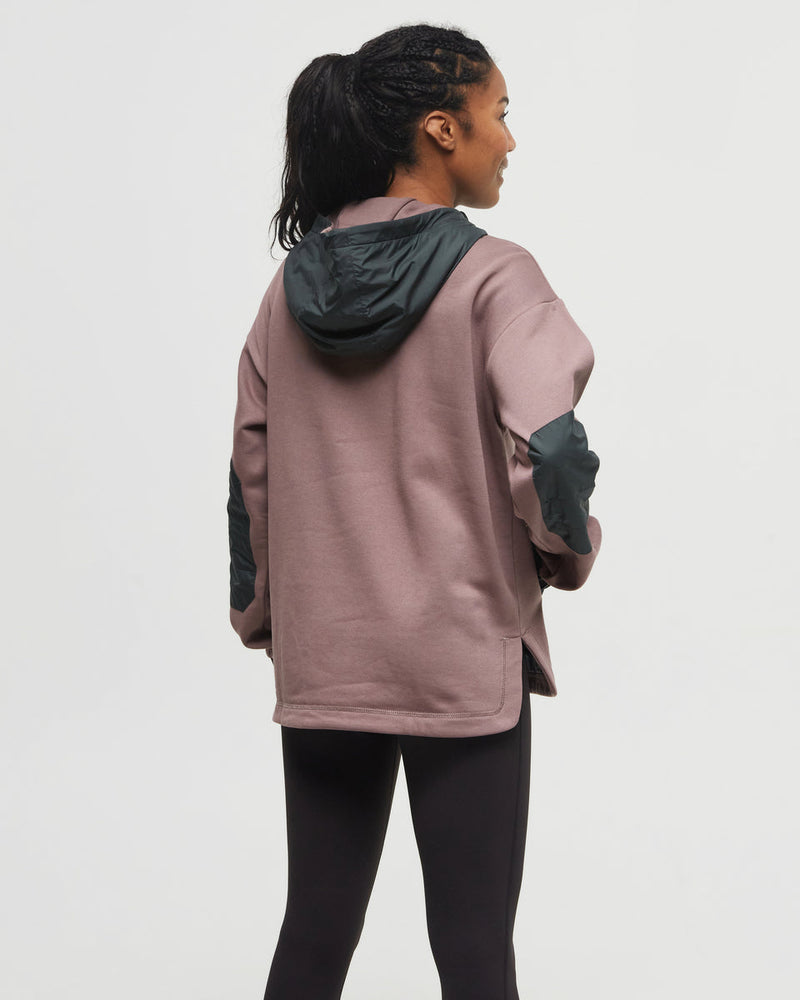 Brown-1/4-Zip-Color-Block-Fleece-Hoodie