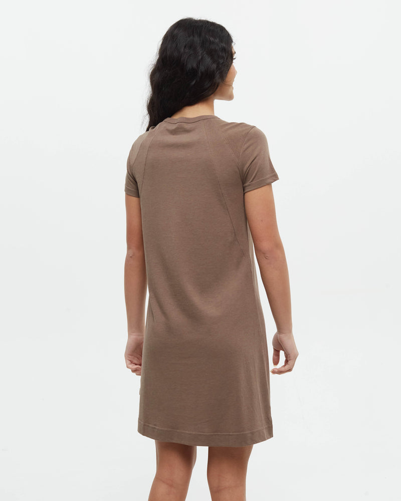 Brown-Crew-Neck-Shortsleeve-Dress
