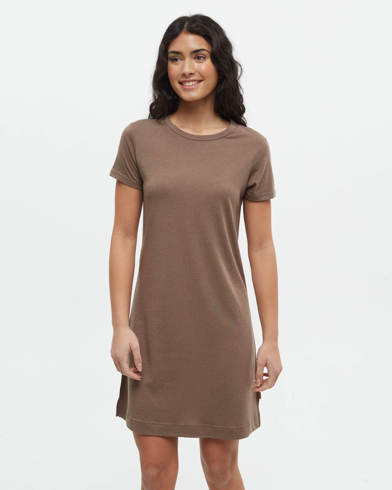 Brown-Crew-Neck-Shortsleeve-Dress