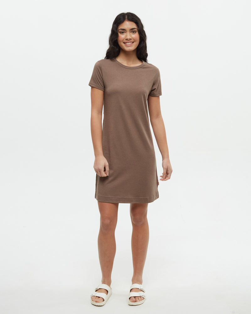 Brown-Crew-Neck-Shortsleeve-Dress