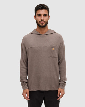 Brown-Men_s-Hooded-TreeWaffle-Long-sleeve *Model is 6'1.5", wearing size M