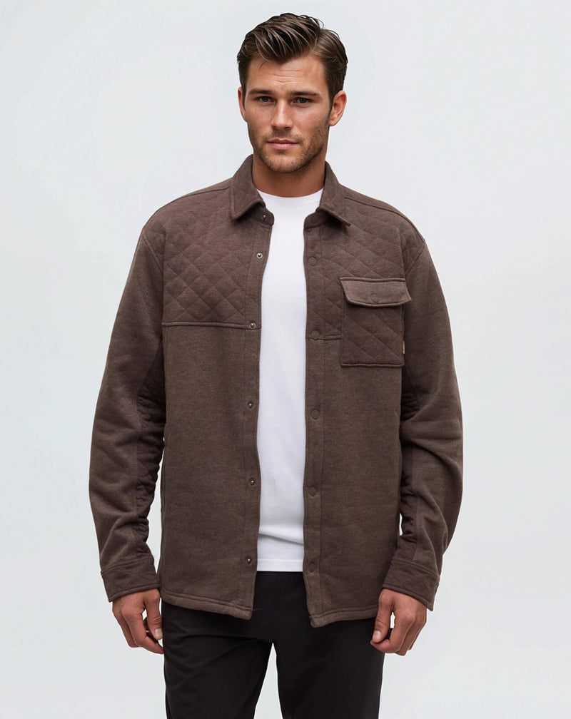 Brown-Relaxed-Quilted-Front-Snap-Jacket
