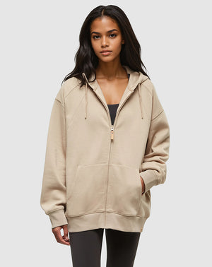 Brown-TreeFleece-Oversized-Zip-Hoodie *Model is 5'8", wearing size S