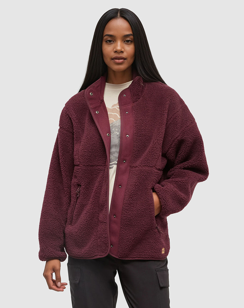 Burgundy-Relax-Bonded-Sherpa-Fleece-Snap-Jacket