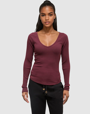 Burgundy-Slim-Ribbed-Edge-Longsleeve-Shirt
