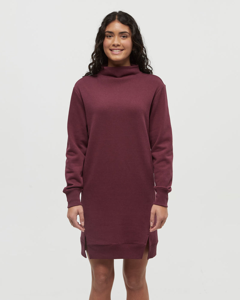 Burgundy-TreeFleece-Mock-Neck-Sweatshirt-Dress