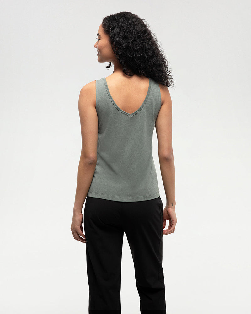 Green-Double-V-Neck-Regular-Fit-Tank-Top