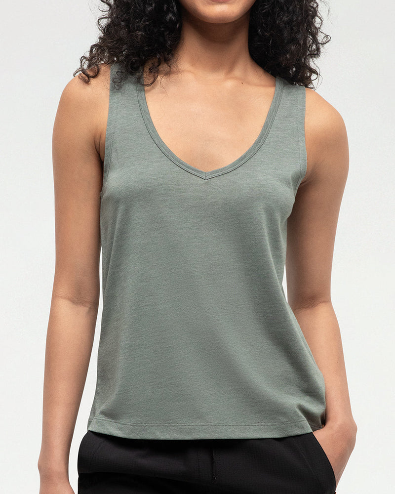Green-Double-V-Neck-Regular-Fit-Tank-Top