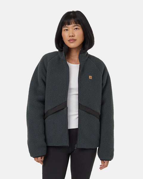 ジャケット・アウター Shaggy Short Jacket Green-Mock-Neck-Oversized-Fit-