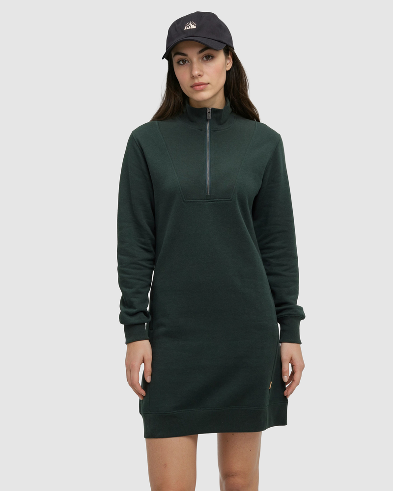 Green-Relax-Treefleece-Mock-Neck-Zip-Dress