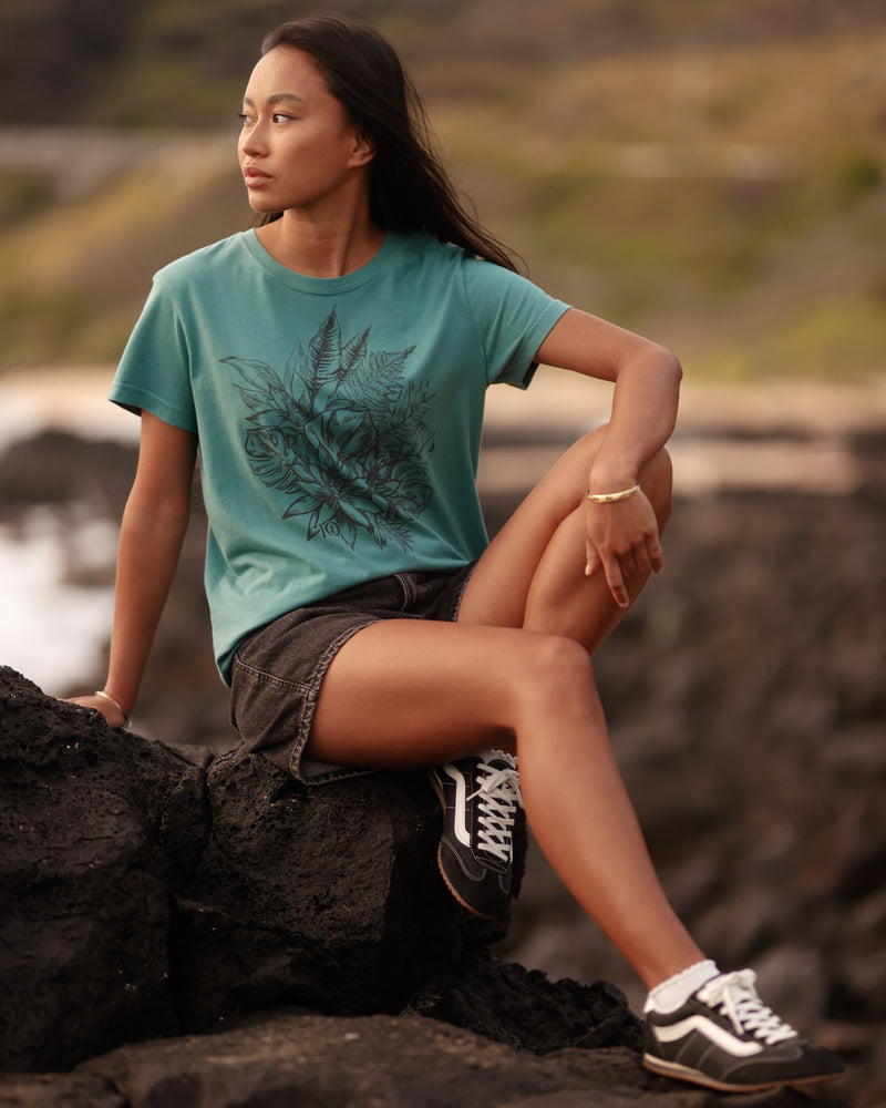 Green-Relaxed-Graphic-Crew-Neck-T-Shirt