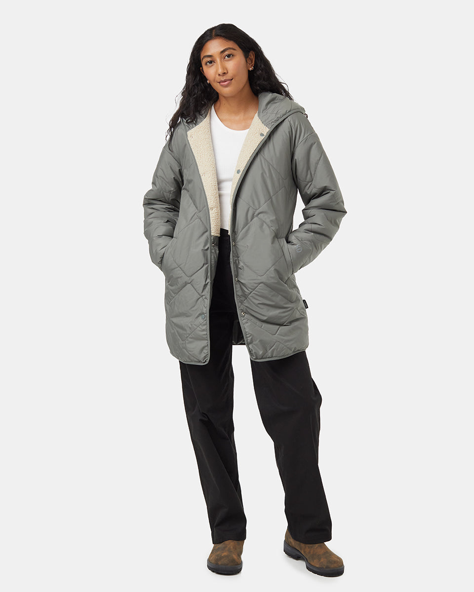 Womens Recycled Boucle Reversible Long Jacket