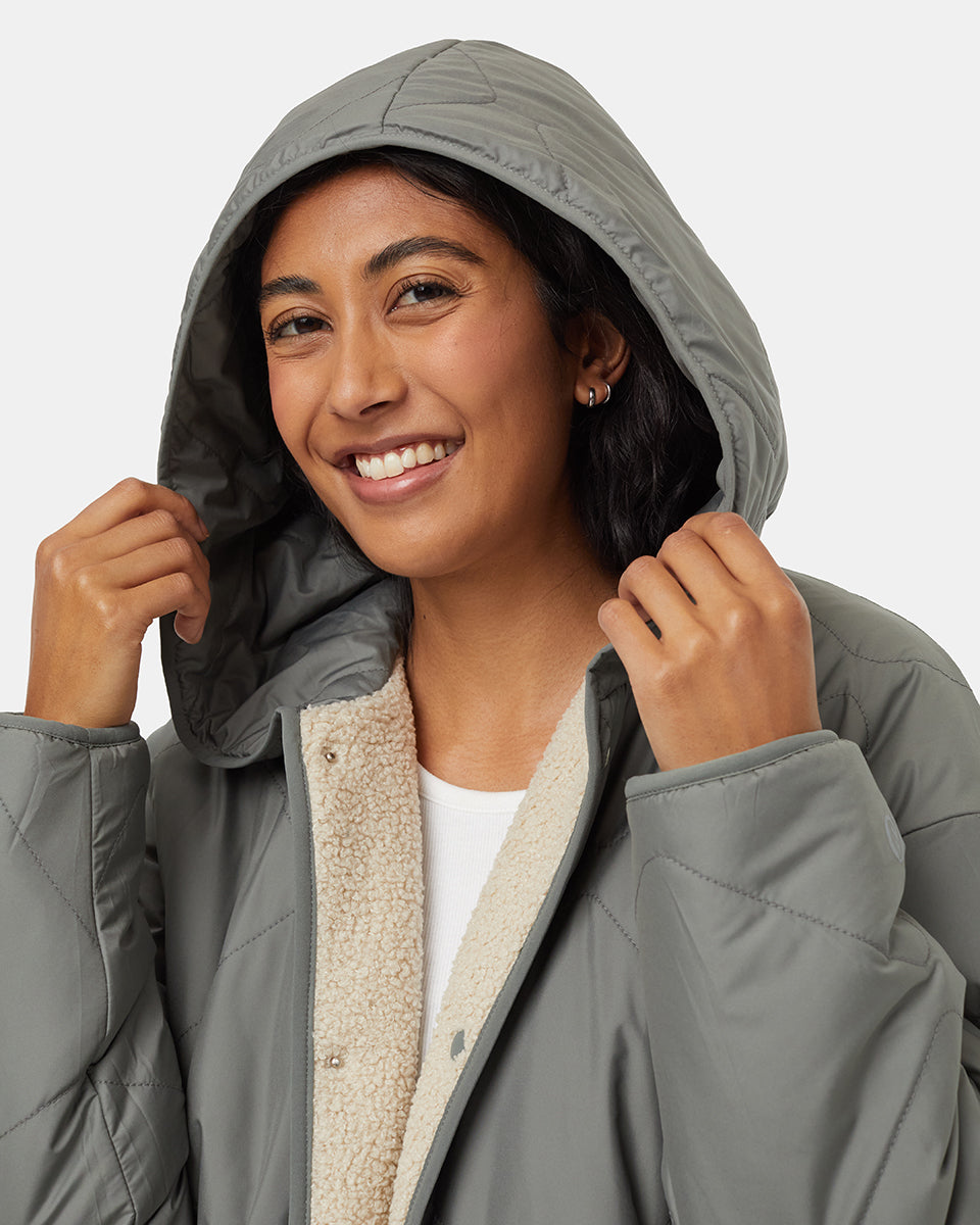 Womens Recycled Boucle Reversible Long Jacket