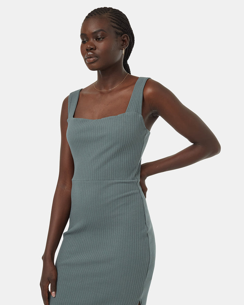 ribbed square neck midi dress Classy Attitude Beige Ribbed Square Neck Midi Sweater Dress