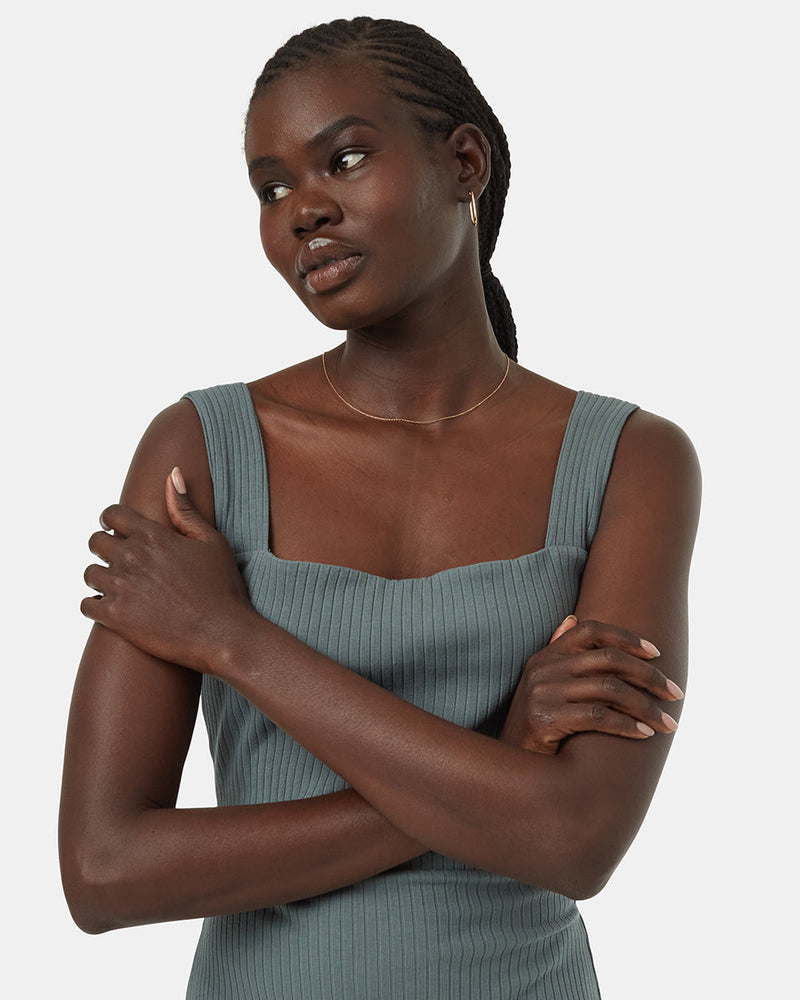 Womens Rib Square Neck Dress | Recycled Materials Womens Rib Square Neck Dress | Recycled Materials