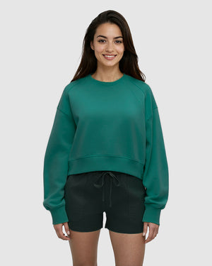 Green-TreeFleece-Oversized-Cropped-Crew *Model is 5'9", wearing size S