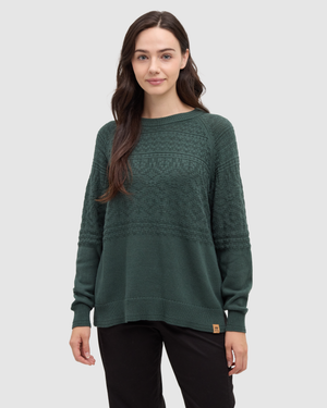 Green-Women_s-Relaxed-Organic-Cotton-Sweater *Model is 5'9", wearing size S