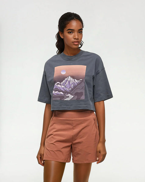 トップス BIO wear LAYERED OVERPRINTED TEE M Womens Emerald Edge Oversized Crop T-Shirt | Organic Cotton