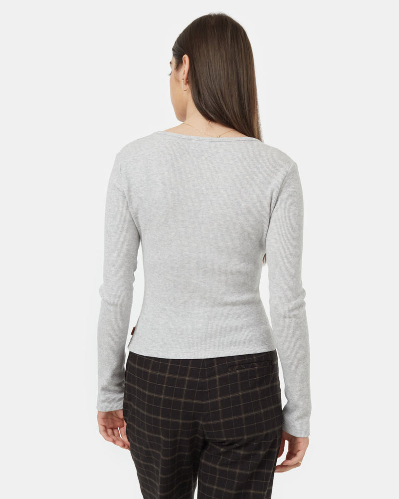 Grey-V-Neck-Long-Sleeve-Ruched-Top