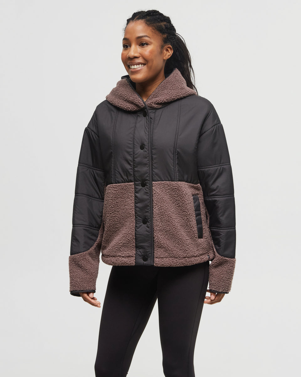 Womens Recycled Boucle Full Snap Hoodie | Recycled Materials