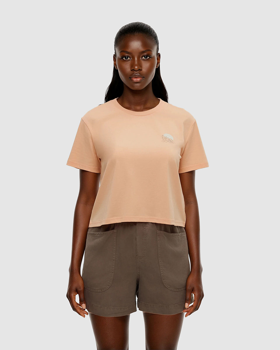 BECOME TREE CROPPED SHIRTS ビカムツリー　白 Womens Wild Rose Lake Crop T-Shirt | Recycled Materials