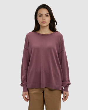 Purple-Women_s-Lightweight-Organic-Cotton-Sweater *Model is 5'8", wearing size S