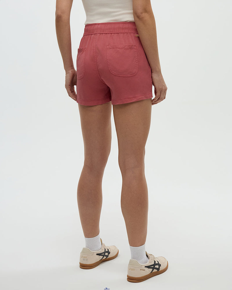 Red-Tencel-Twill-Mid-Rise-Pull-On-Short