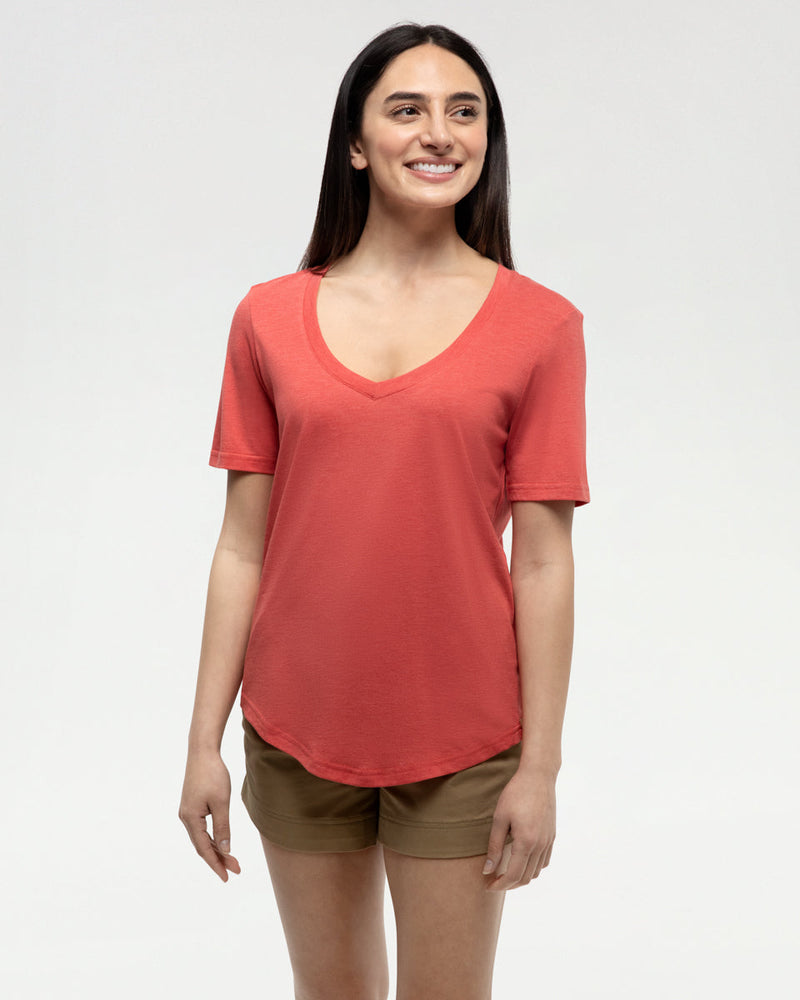 Red-V-Neck-Short-Sleeve-T-Shirt