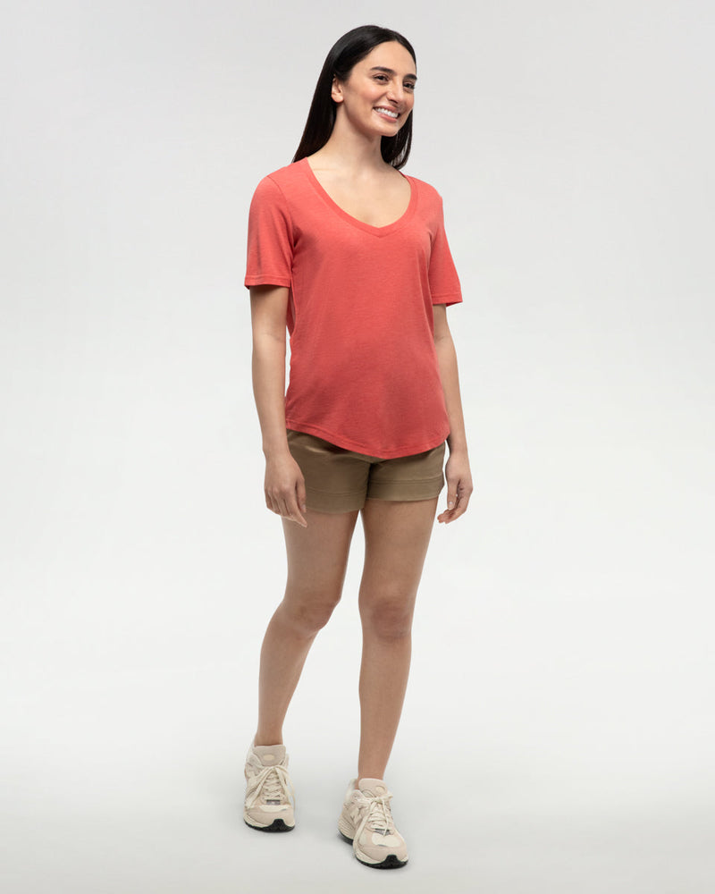 Red-V-Neck-Short-Sleeve-T-Shirt