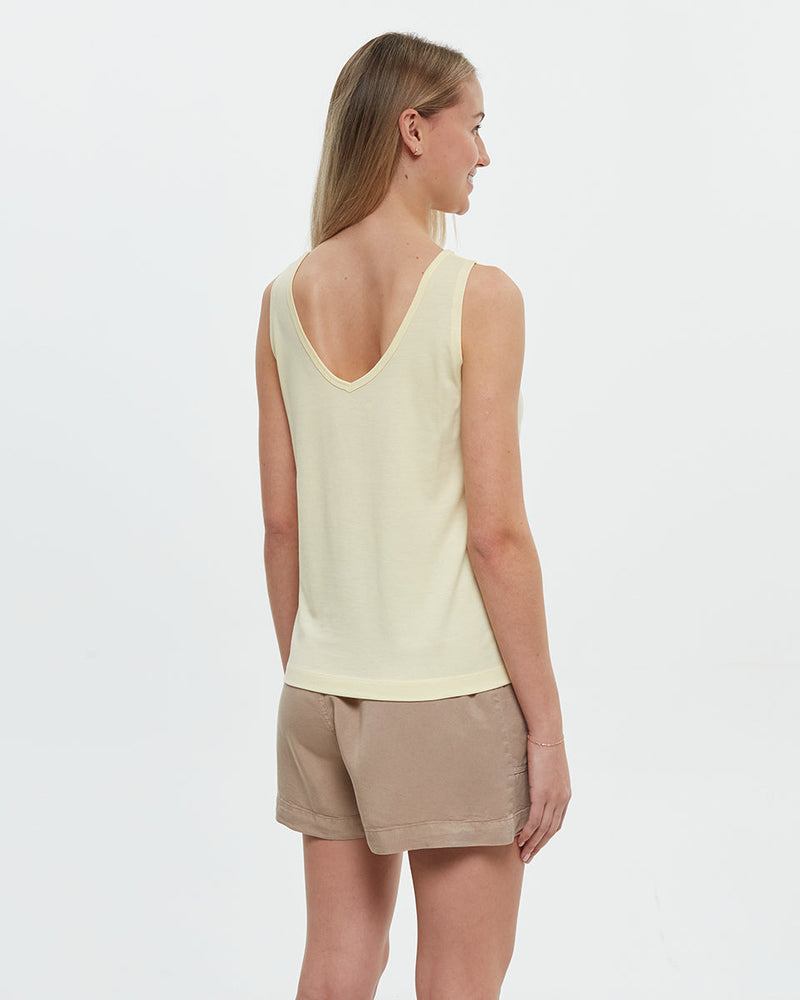Yellow-Double-V-Neck-Regular-Fit-Tank-Top