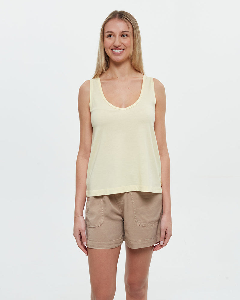 Yellow-Double-V-Neck-Regular-Fit-Tank-Top