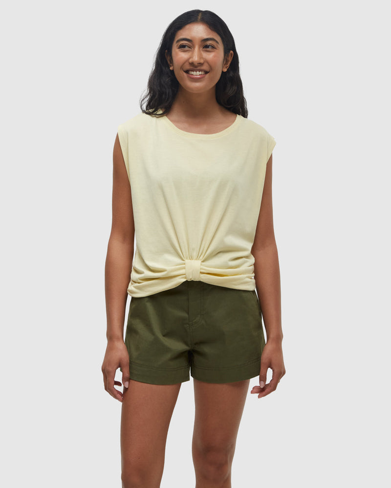 Yellow-Twist-Front-Sleeveless-T-Shirt