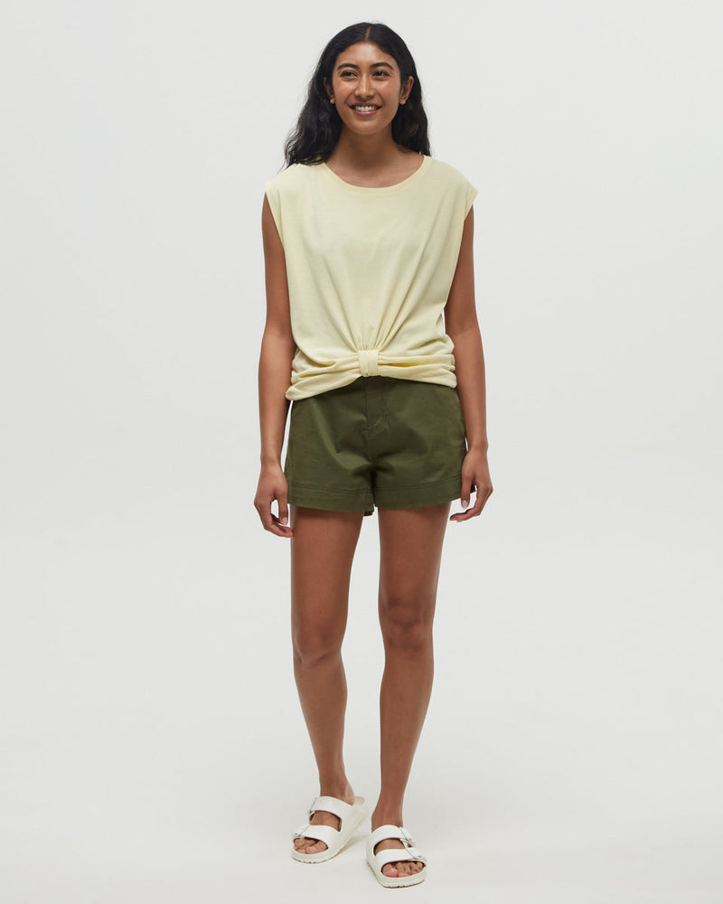 Yellow-Twist-Front-Sleeveless-T-Shirt