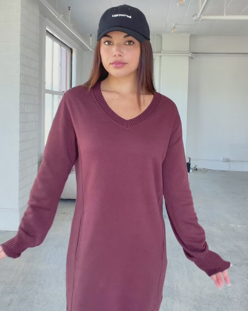Red-Women_s-V-neck-Fleece-Dress