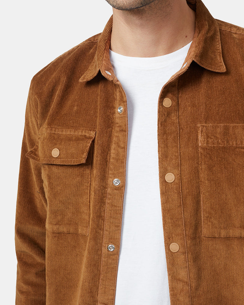 QIXING Heren corduroy button-down shirts lange mouwen shacket truckerjack herfst winterjassen met klepzakken, Bruin, L QIXING Heren corduroy button-down shirts lange mouwen shacket truckerjack herfst winterjassen met klepzakken, Bruin, L