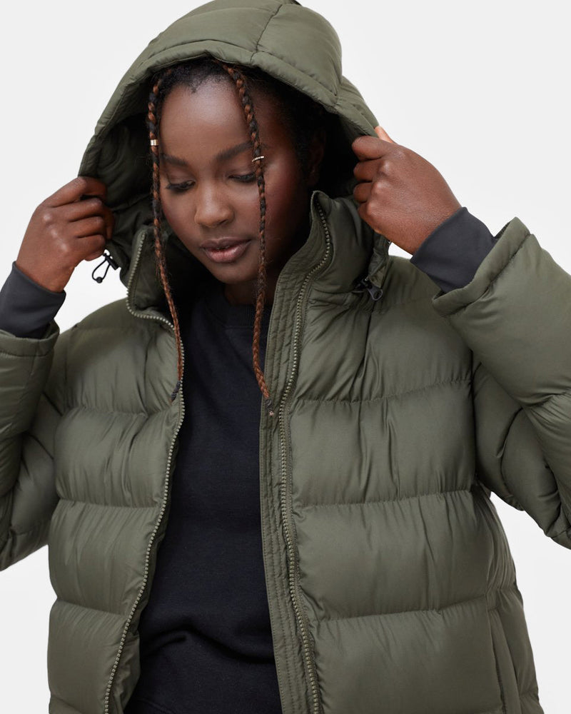 Green Long Puffer Vests Womens Cloud Shell Long Puffer Recycled