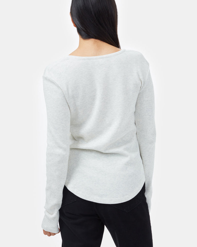 White Women's Waffle Knit Button Longsleeve Shirt