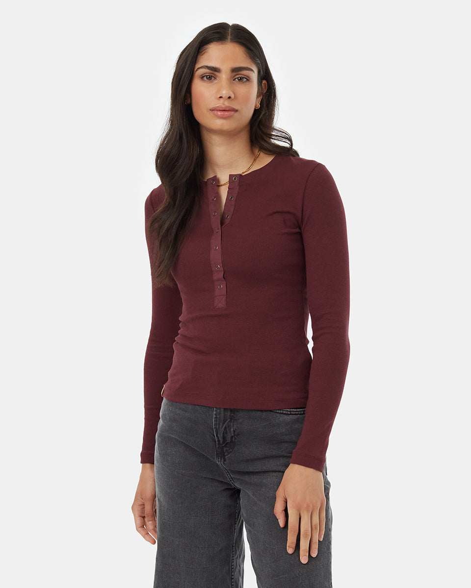 Womens Rib Snap Placket Henley | Organic Cotton